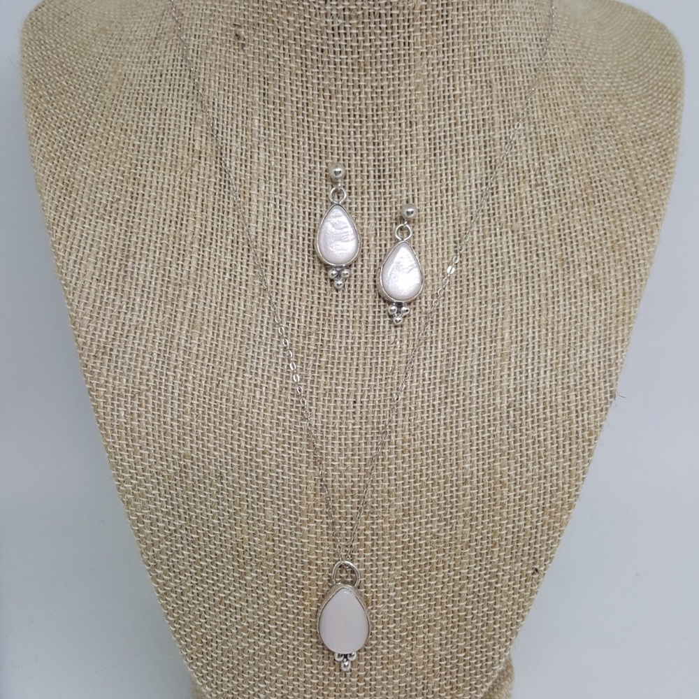 Sterling Mother of Pearl Earrings Necklace